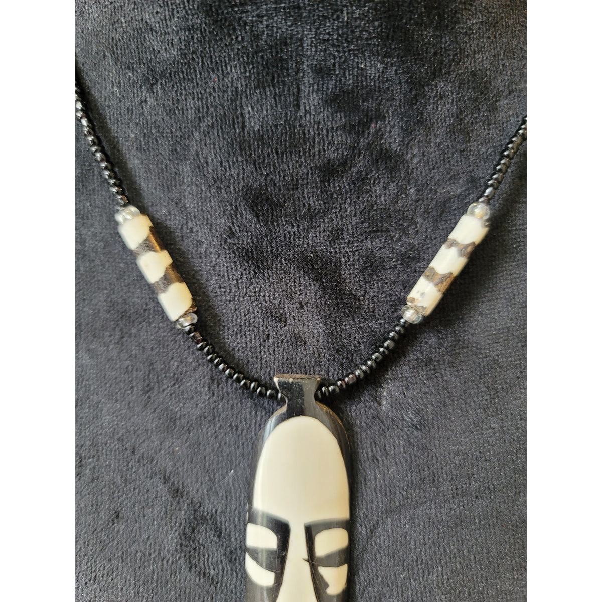 Women's Tribal Beaded Necklace With Face Pendant And Magnetic Clasp Lock