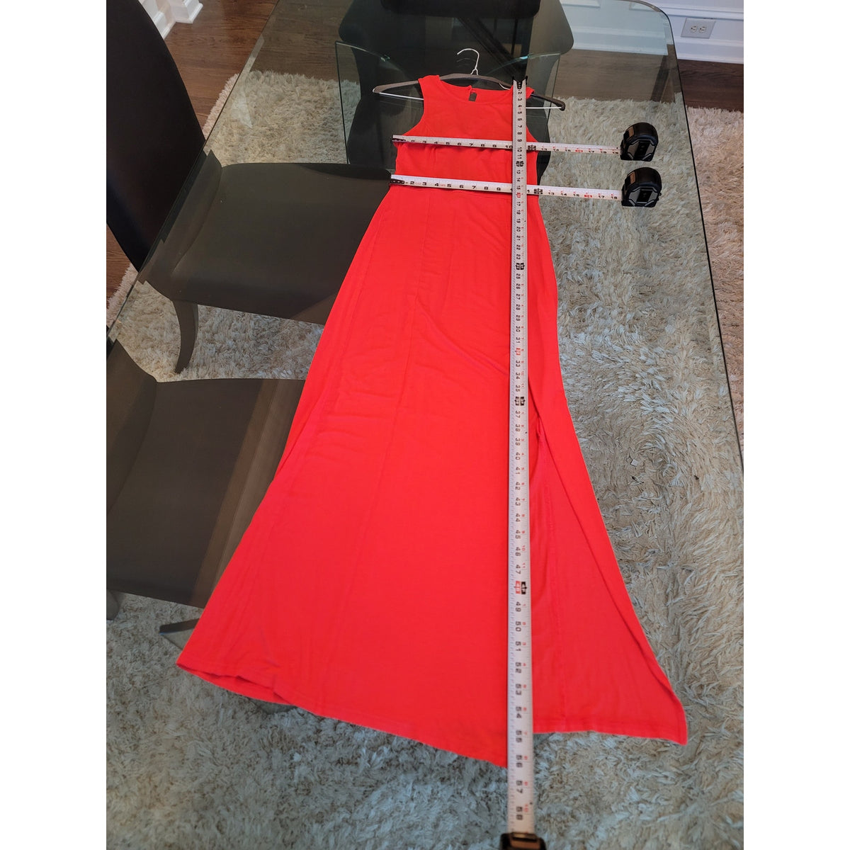 Venus Maxi Dress Women's 4 Orange Stretch Crew Sleeveless Side Slit Party