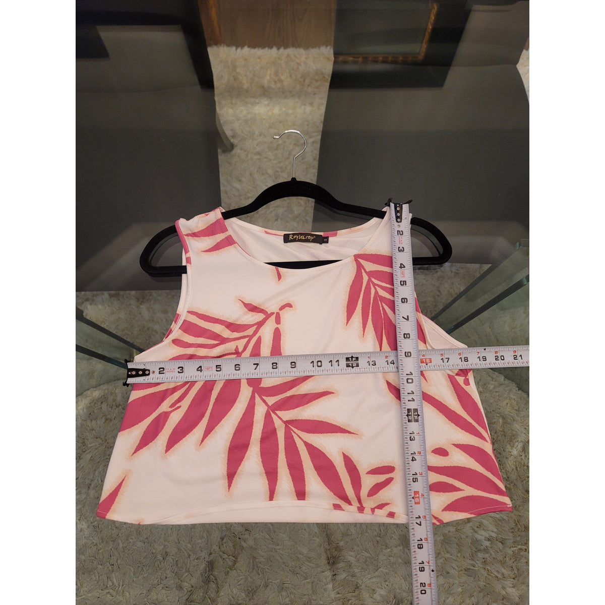 Roylamp Co-Ord Set Women's Small White/Pink Palm Leaf Round Neck Sleeveless