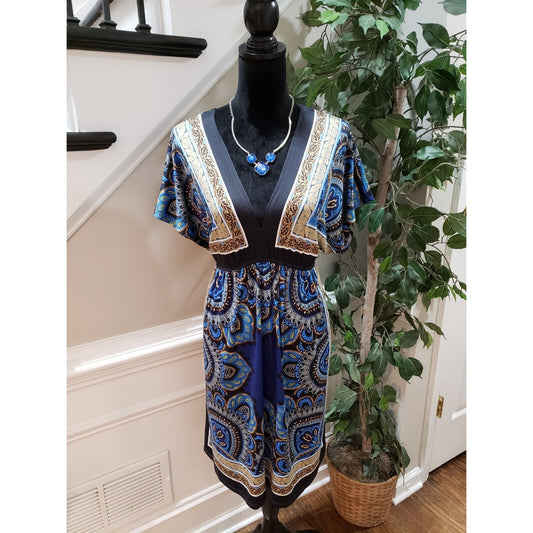 Bailey Blue Women's Multicolor Polyester V-Neck Short Sleeve Knee Length Dress L