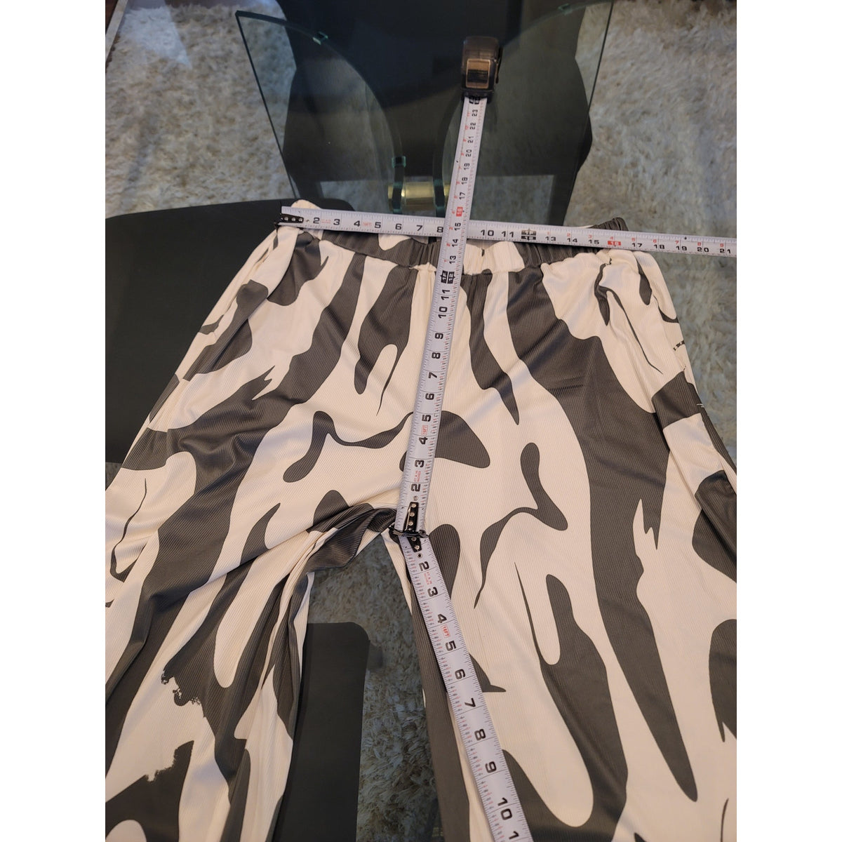 Yozy Wide-Leg Pants Women's Size XXL Olive Cream Abstract Wave Print Casual