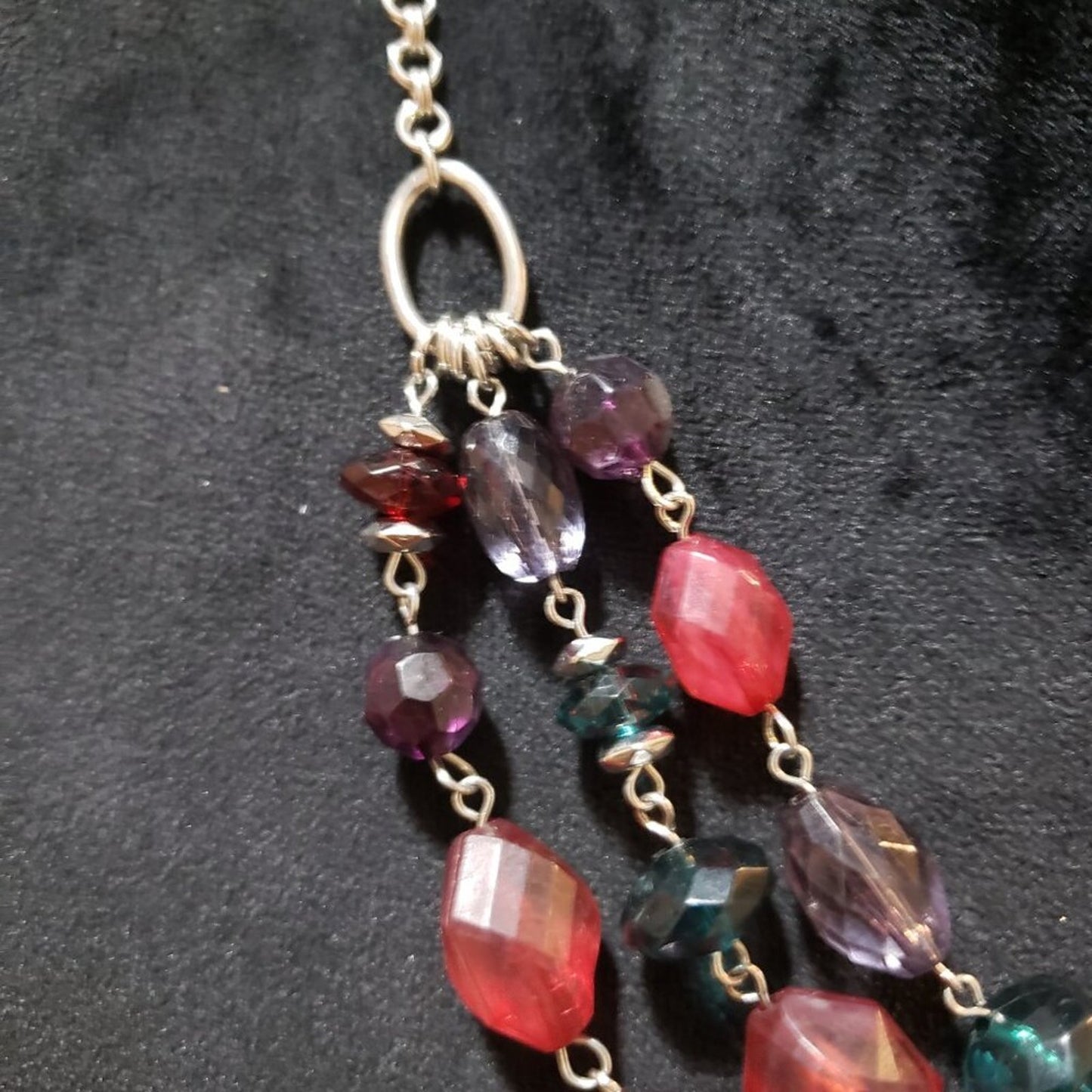 Womens Red Green Glass Beaded 3 Layer Necklace Jewelry with Lobster Clasp