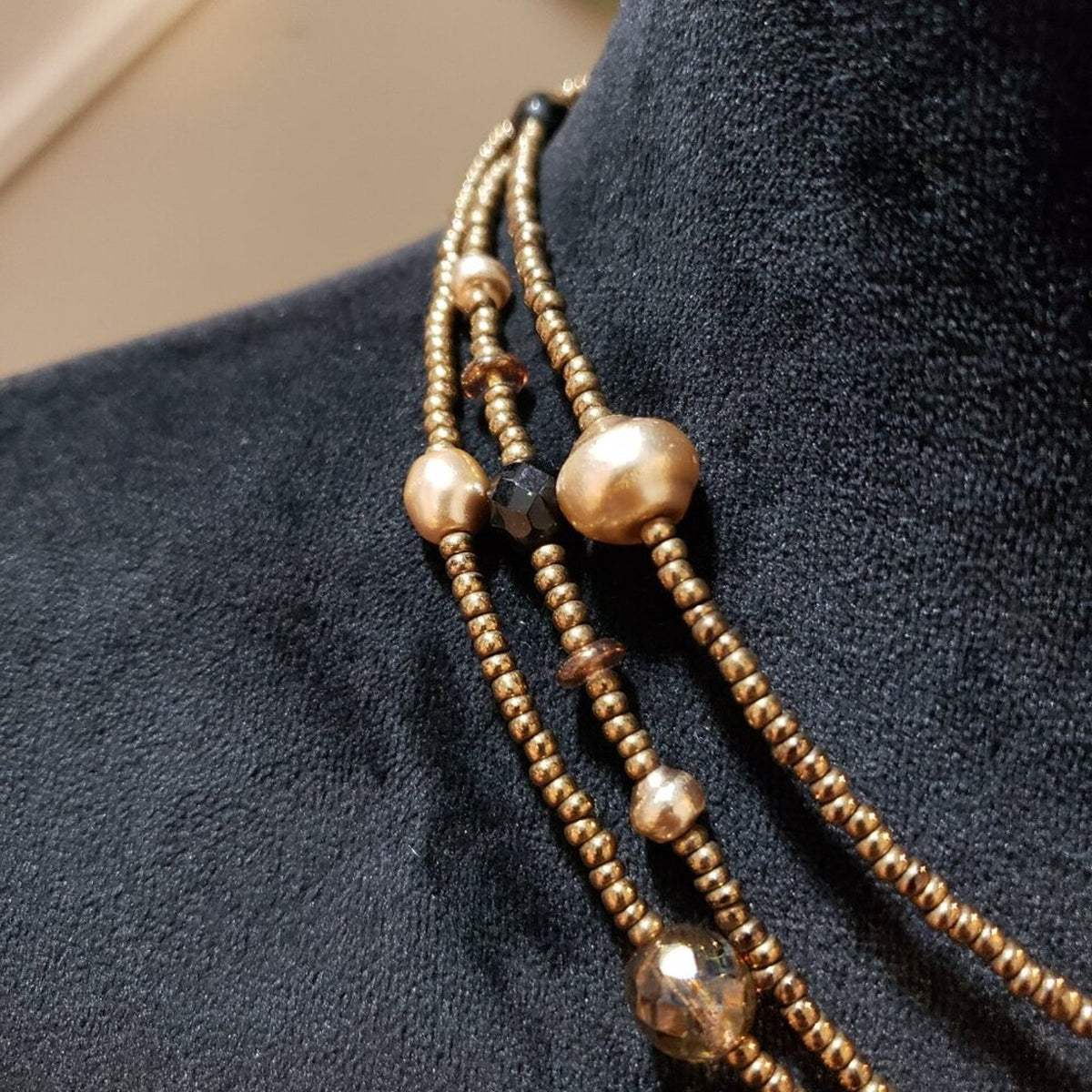 Womens Fashion Gold Faux Pearl Beaded Necklace Jewelry with Lobster Clasp