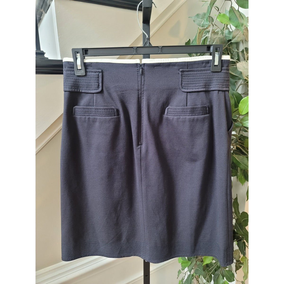 Ann Taylor Pencil Skirt Women's Size 8 Blue Slash Pockets Interlocking Buckle