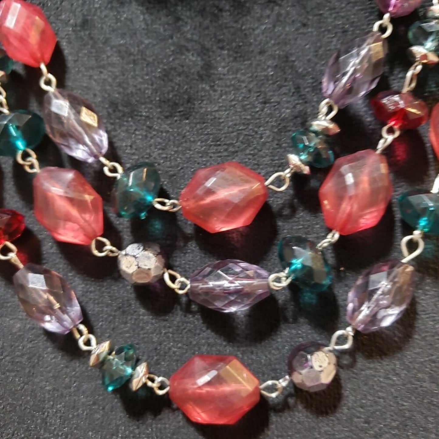 Womens Red Green Glass Beaded 3 Layer Necklace Jewelry with Lobster Clasp