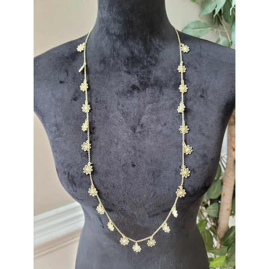 Women's Gold Tone Floral Link Necklace with Adjustable Lobster Clasp