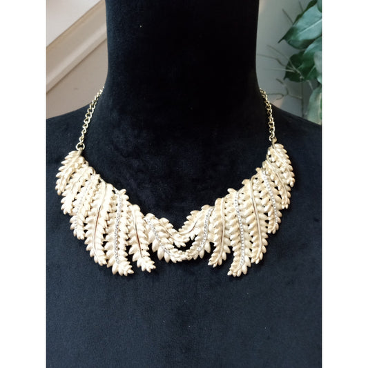 Vintage Silver Tone Leaf Fringe Statement Necklace Bib Collar Bridal Wedding