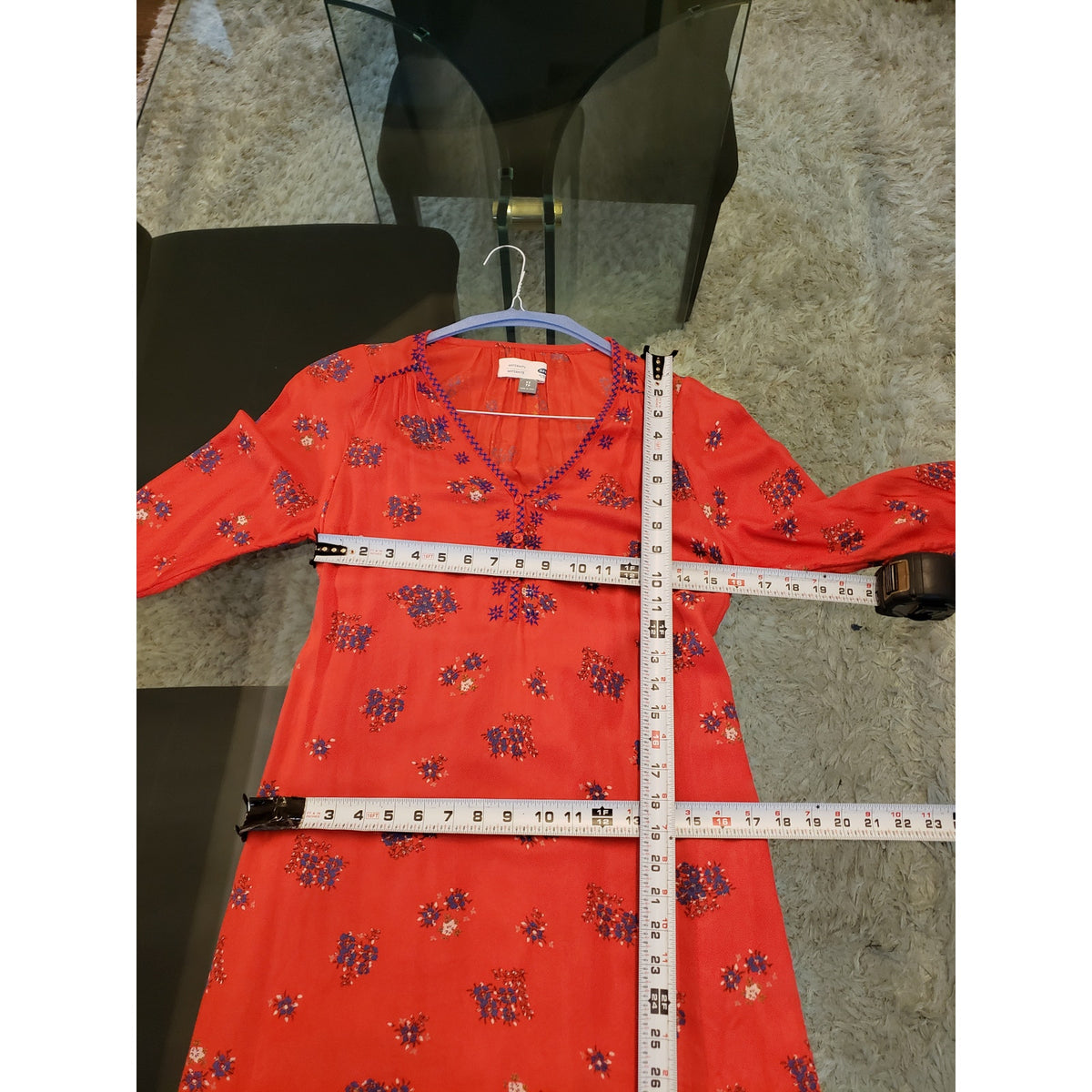 Old Navy Dress Maternity Women XS Red Rayon Floral Belted V-Neck Sleeve Lined