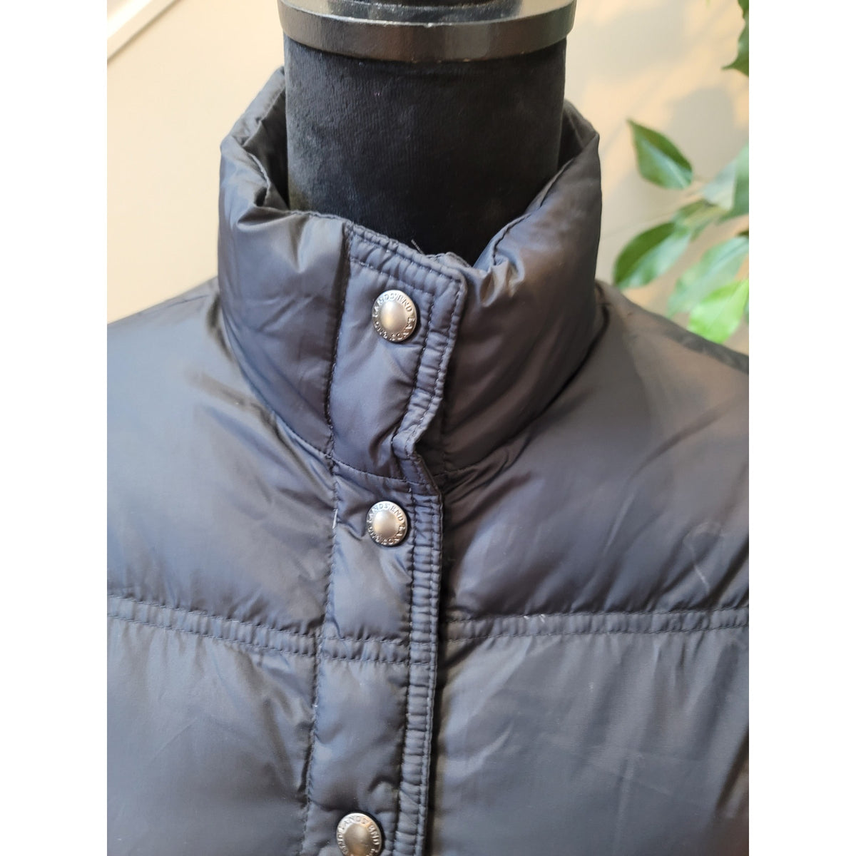 Lands' End Puffer Vest Women's Small Black Button Up Front Mock Neck Sleeveless