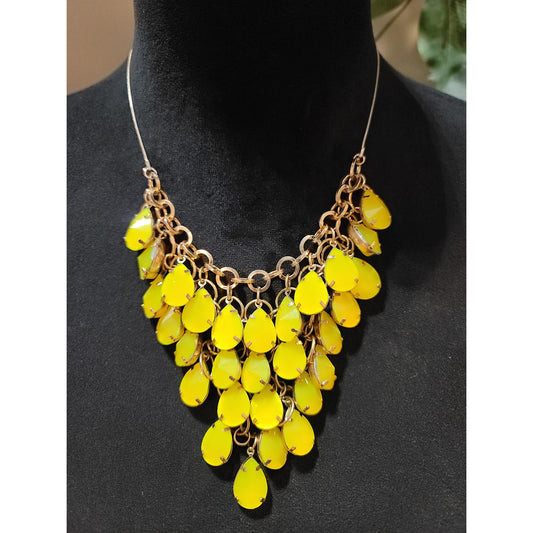 Women's Yellow Teardrop Statement Necklace Adjustable Chain Lock Fashion Jewelry