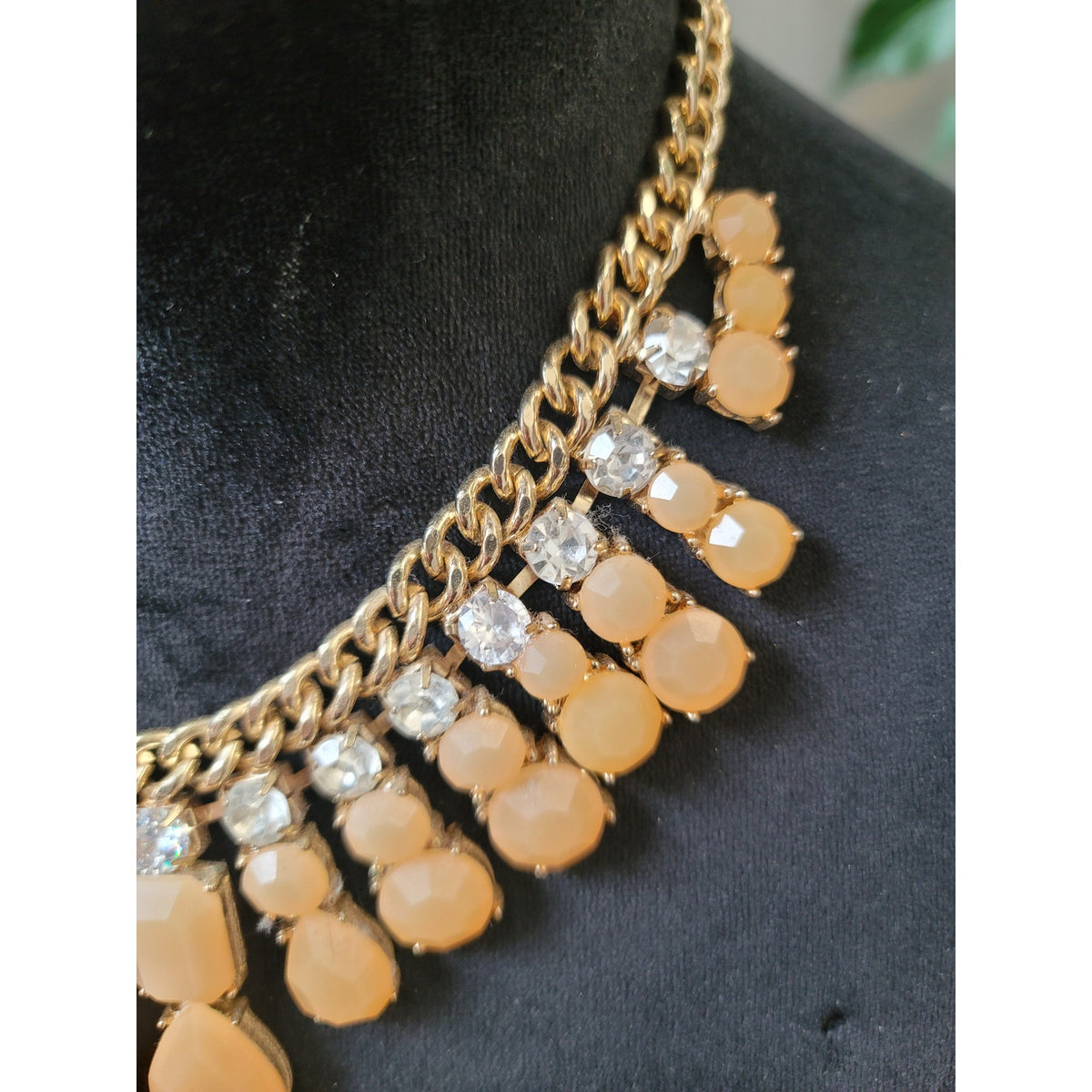 Women's Gold Tone Orange Teardrop Rhinestone Statement Bib Necklace Jewelry