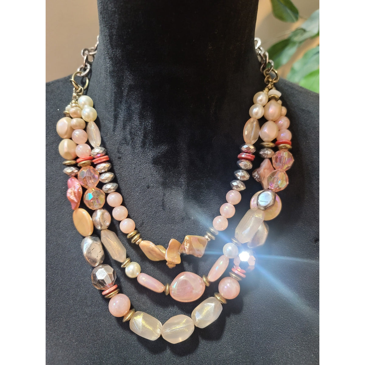 Ruby Rd. Women Pink Beaded Statement Necklace Multi Strand Silver Tone Jewelry
