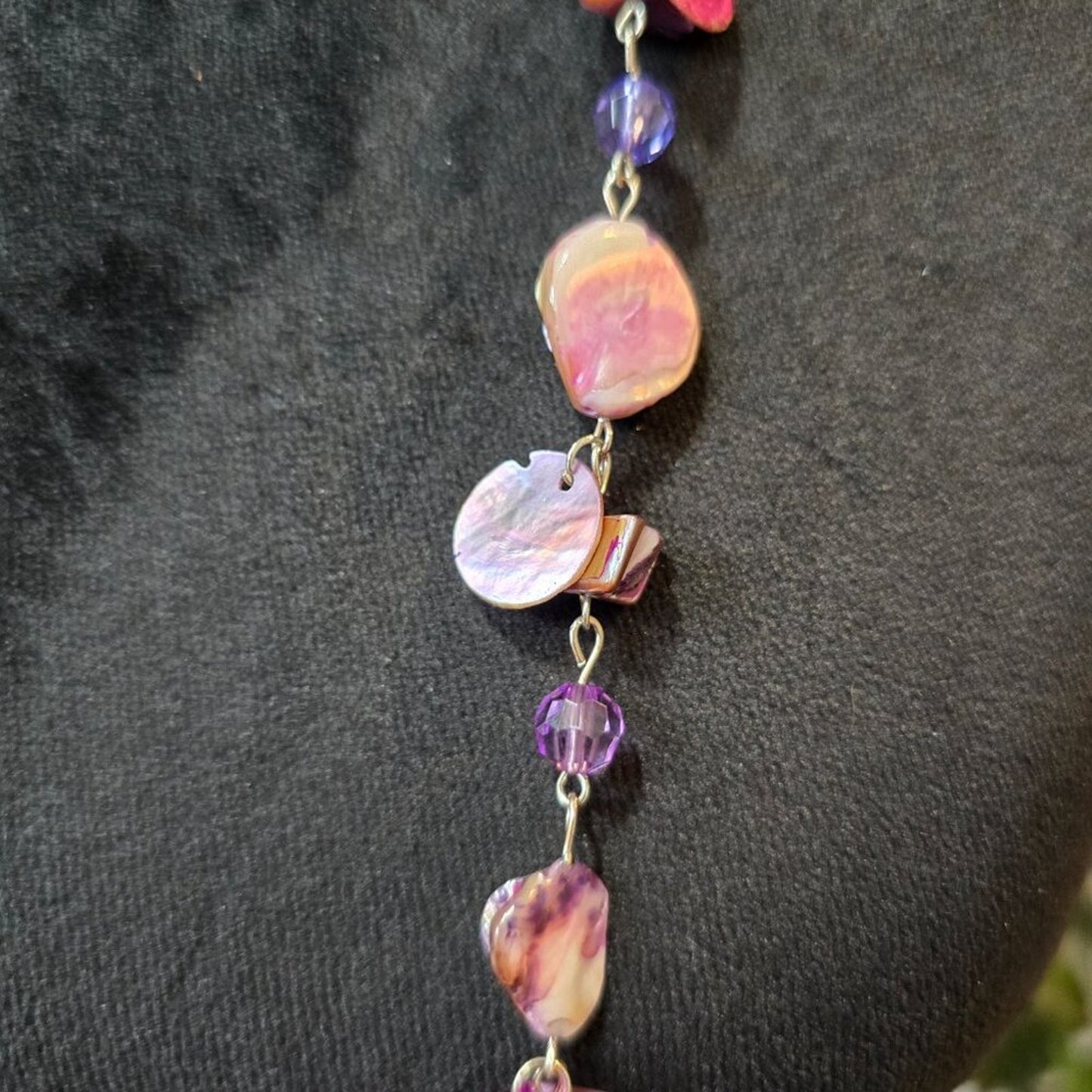 Women Fashion Multicolor Mother of Pearl Beads Crystal Long Necklace Jewelry