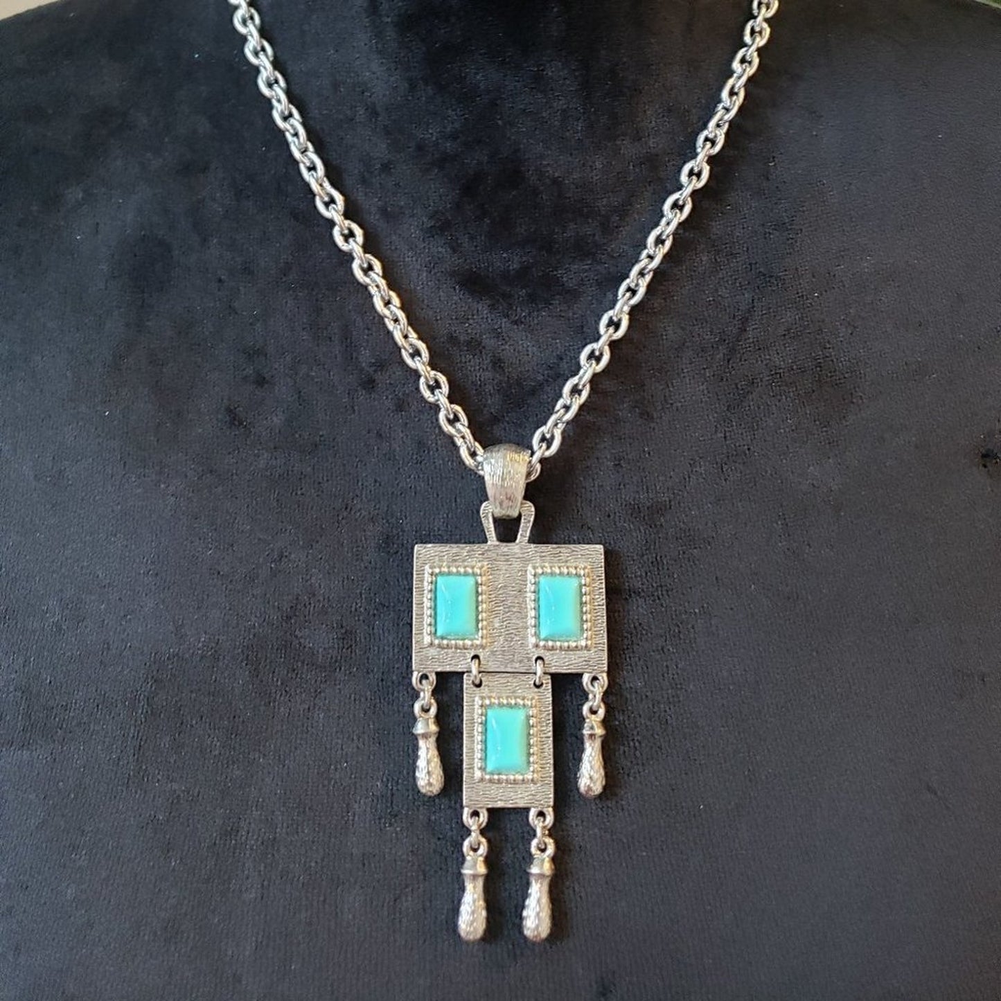Women Fashion Sarah Coventry Silver & Turquoise Collar Necklace w/ Lobster Clasp