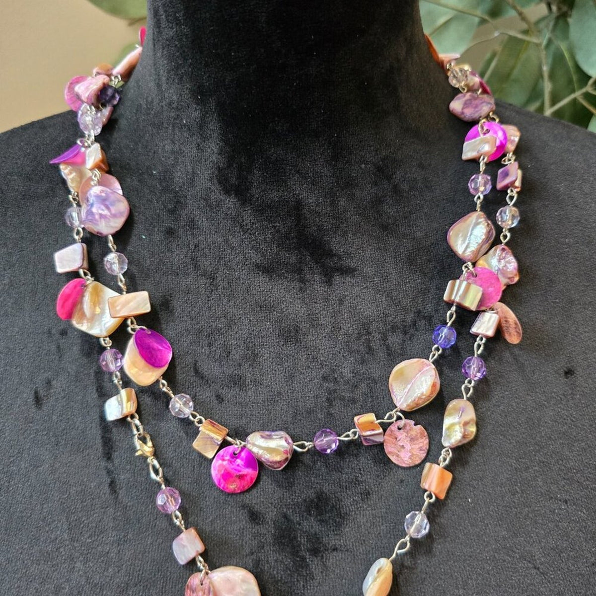 Women Fashion Multicolor Mother of Pearl Beads Crystal Long Necklace Jewelry