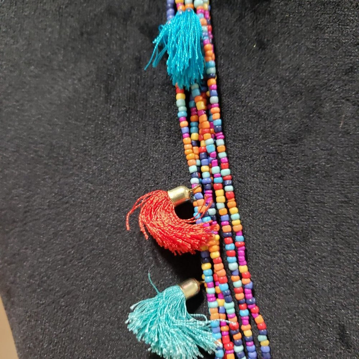 Womens Fashion Multicolor Woven Seed Bead 6 Strand Pendant Tassel Long Necklace