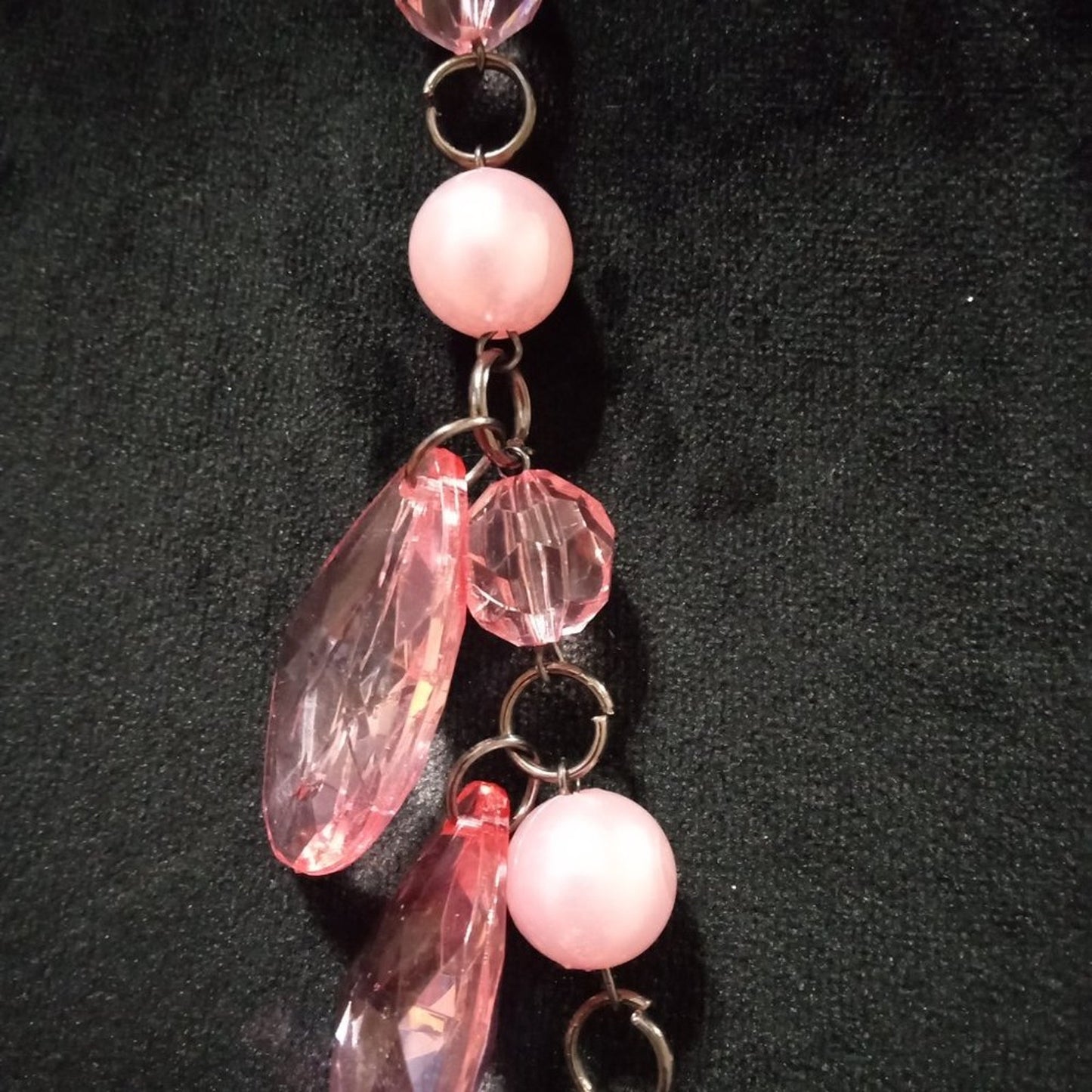 Womens Fashion Elegant Pink Rhinestone Beaded Long Necklace with Lobster Clasp