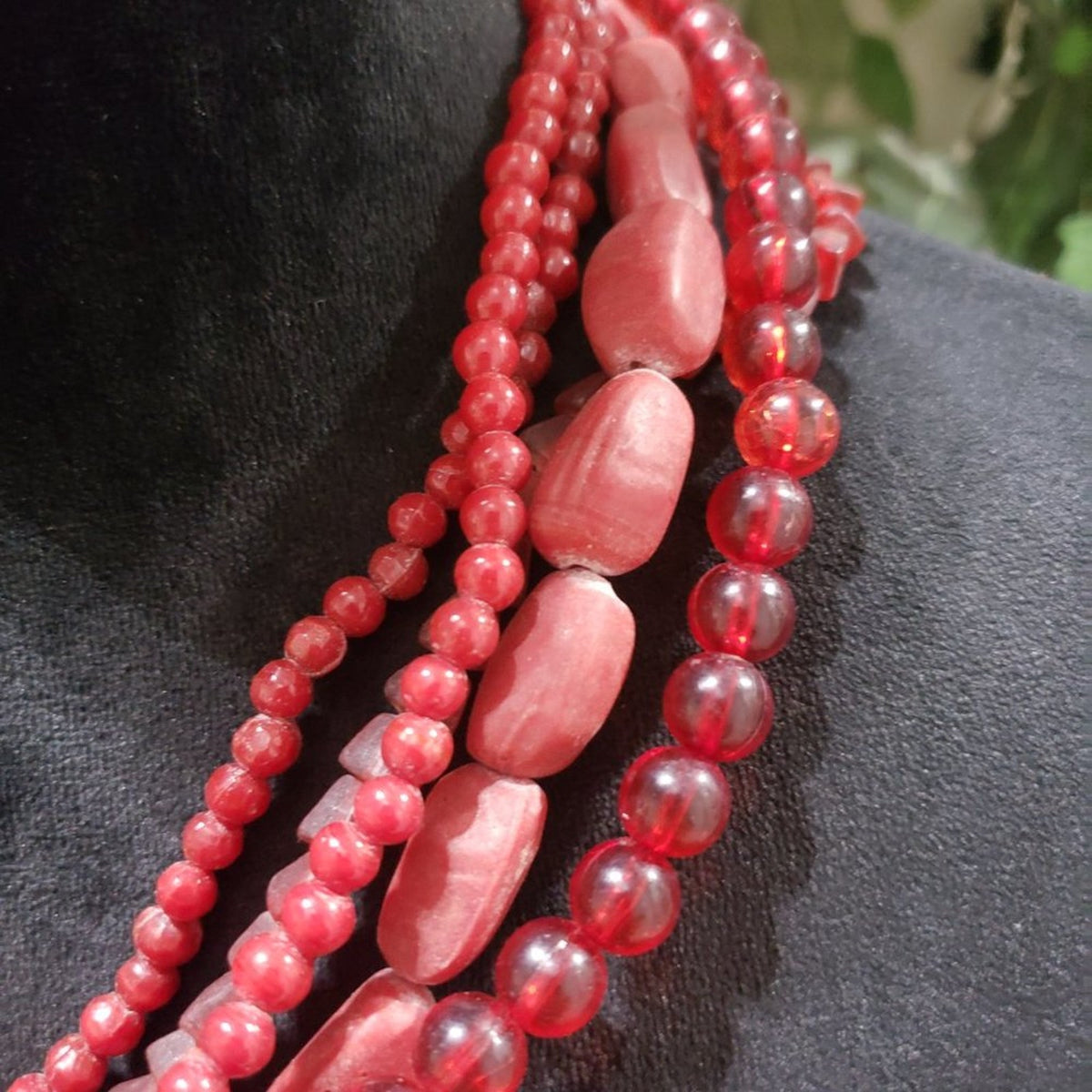 Womens Fashion Multistrand Red Glass Gemstone Beaded Choker Necklace