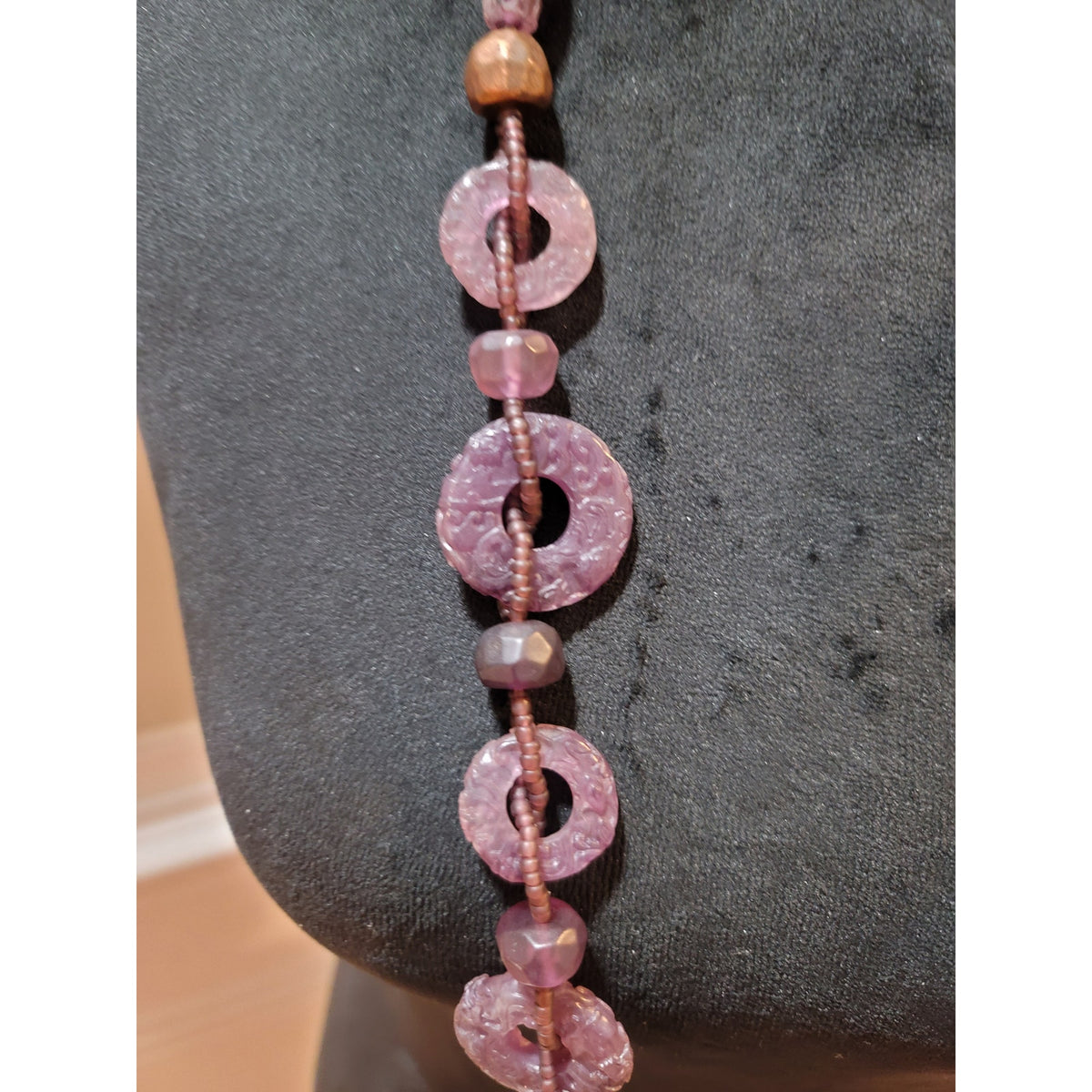 Coldwater Creek Women's Purple Carved Bead Necklace Round Accents Lobster Claw