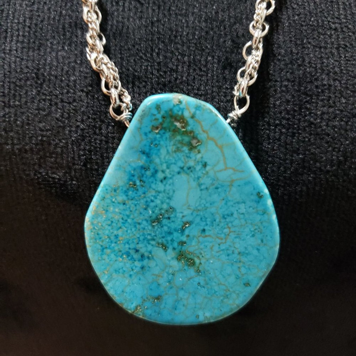 Women's Round Blue Faux Turquoise Stone Choker Link Chain Pendant Necklace