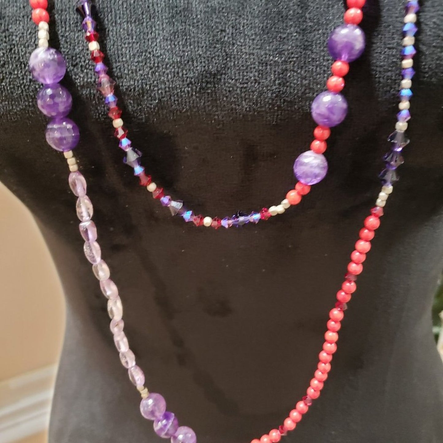 Womens Fashion Double Strand Multicolor Rhinestones Beaded Necklace w/ Lobster