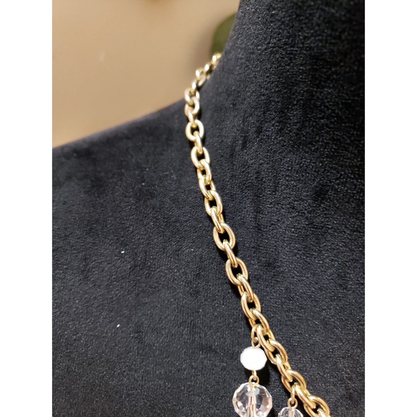 Womens Gold Tone Glass Acrylic Beads Filigree Teardrop Fringe Statement Necklace