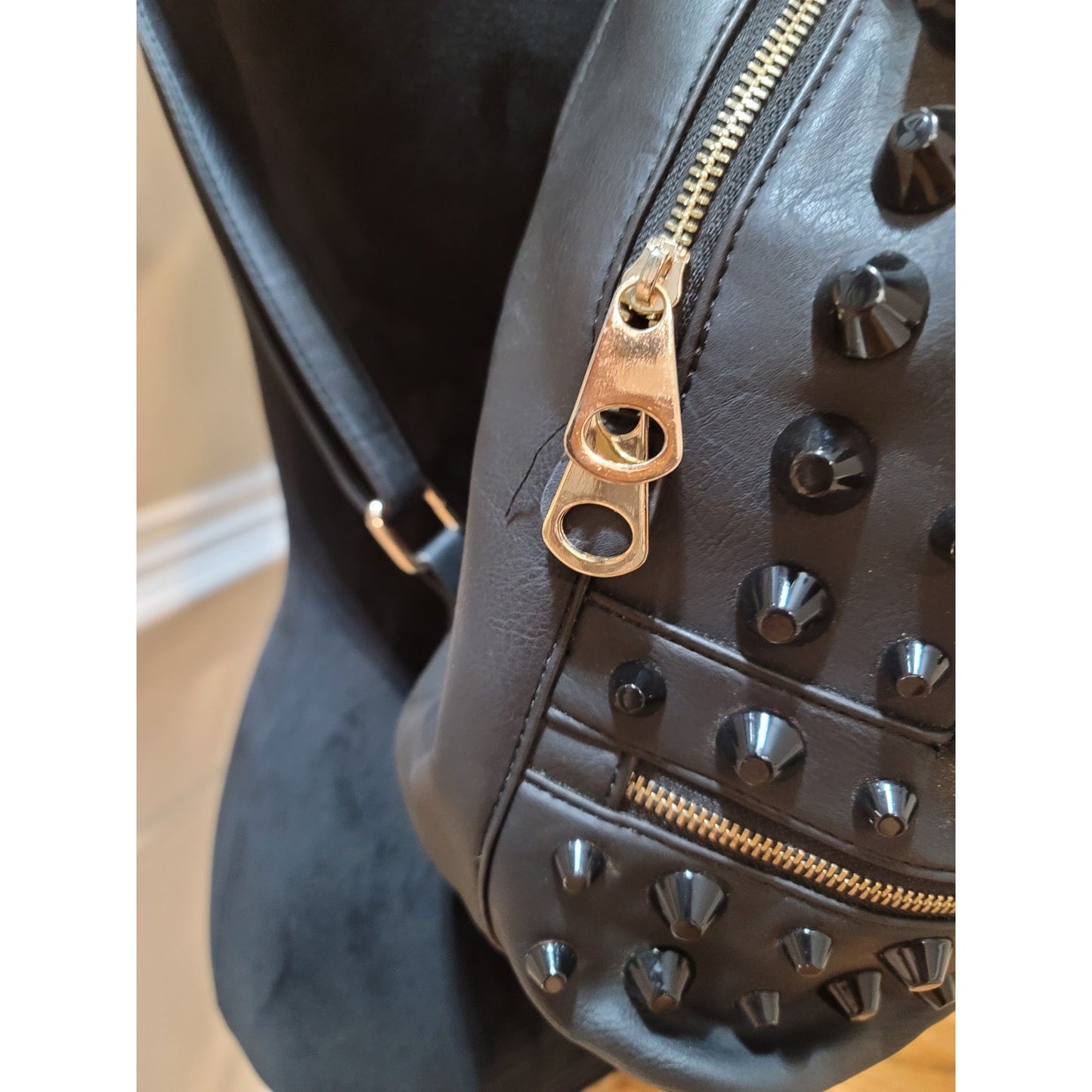 Traci Lynn Backpack Black Stud n' Chic Faux Leather Shoulder Bag Zip Closure