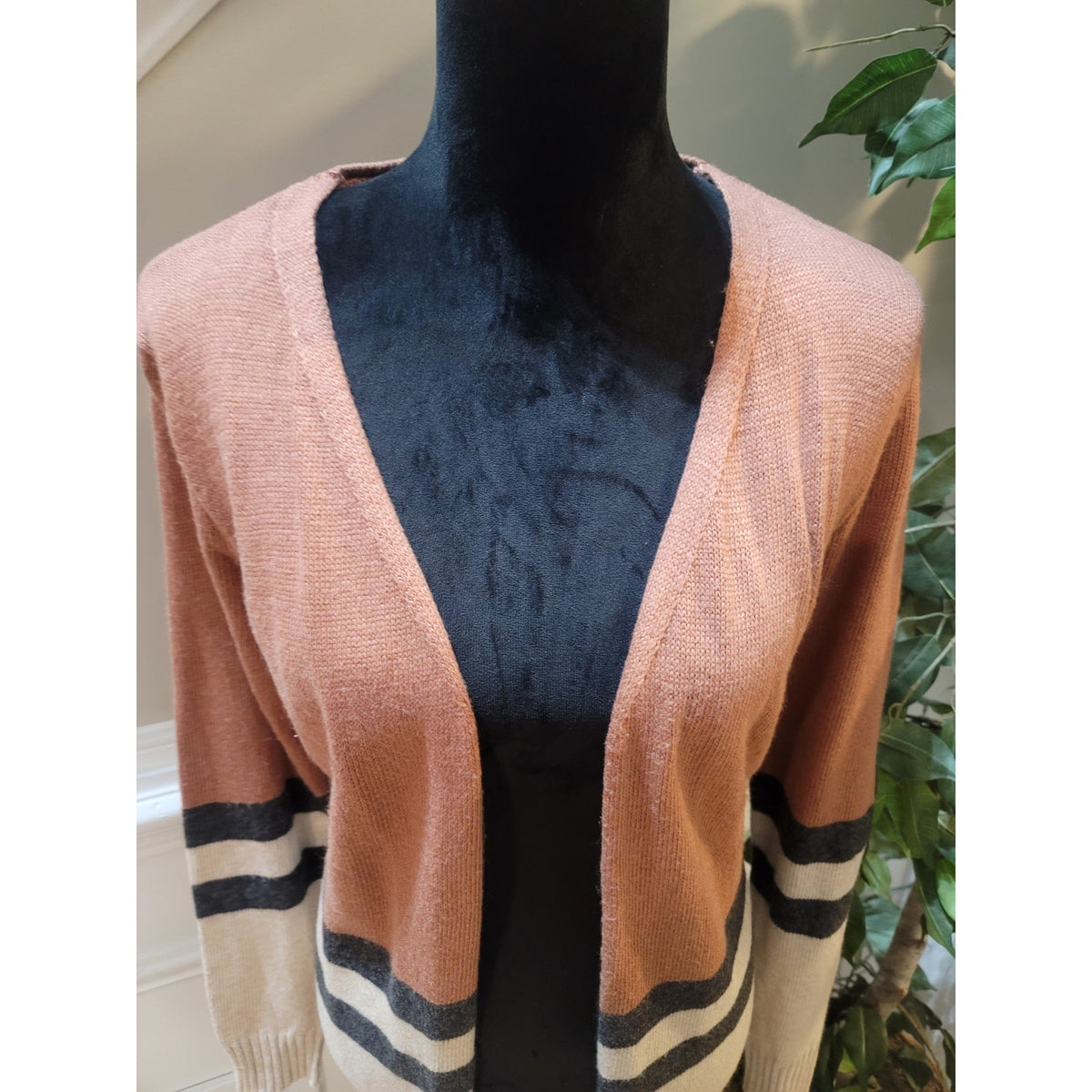 Doe & Rae Longline Cardigan Sweater Women's Small Multicolor Striped Open Front