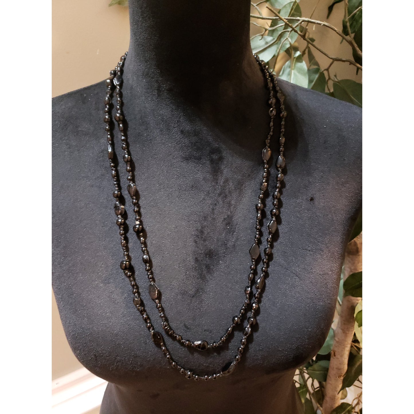 Womens Fashion Black Beaded Statement Long Collar Necklace with Lobster Clasp