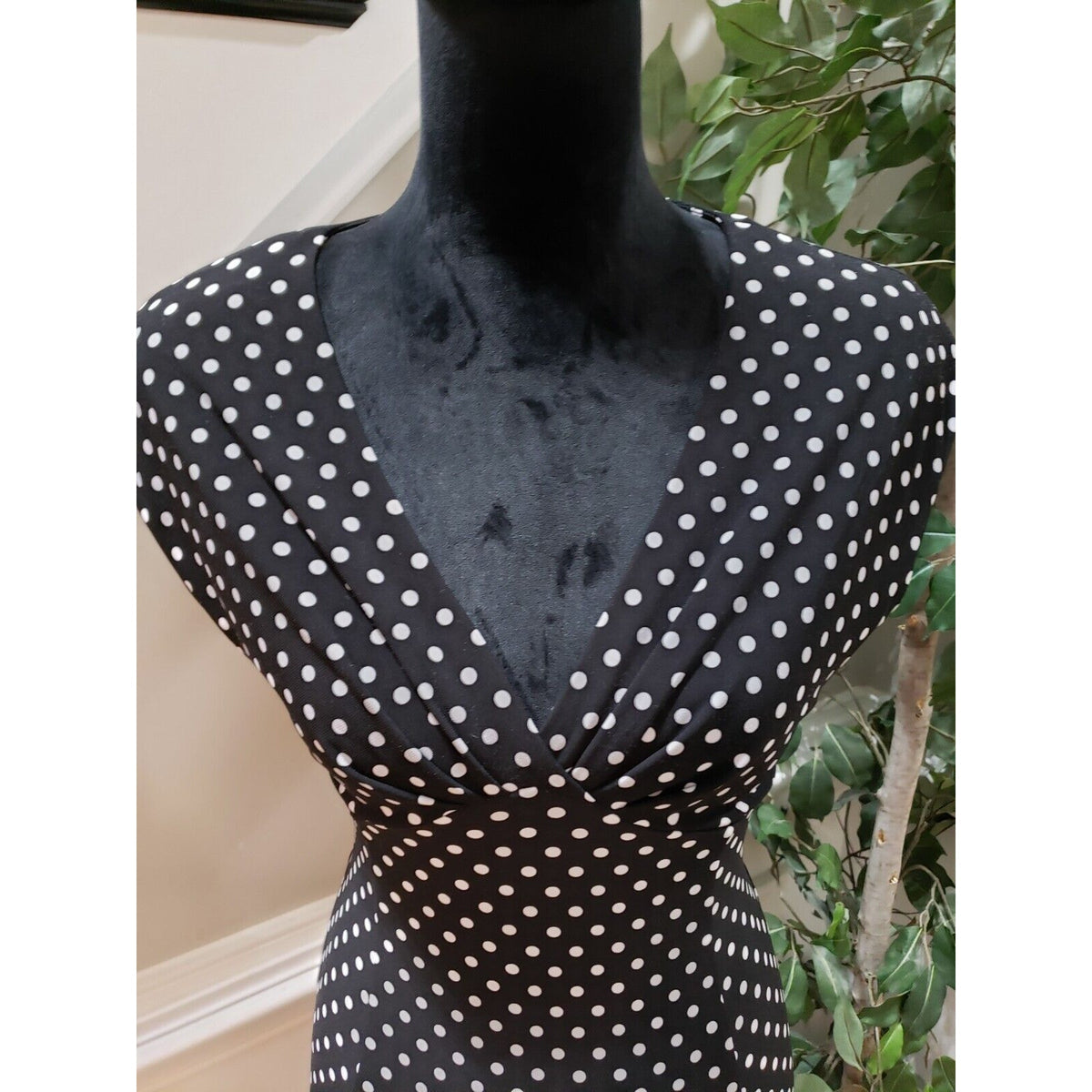 Chaps Womens Black & White Polyester Round Neck Short Sleeve Knee Length Dress M