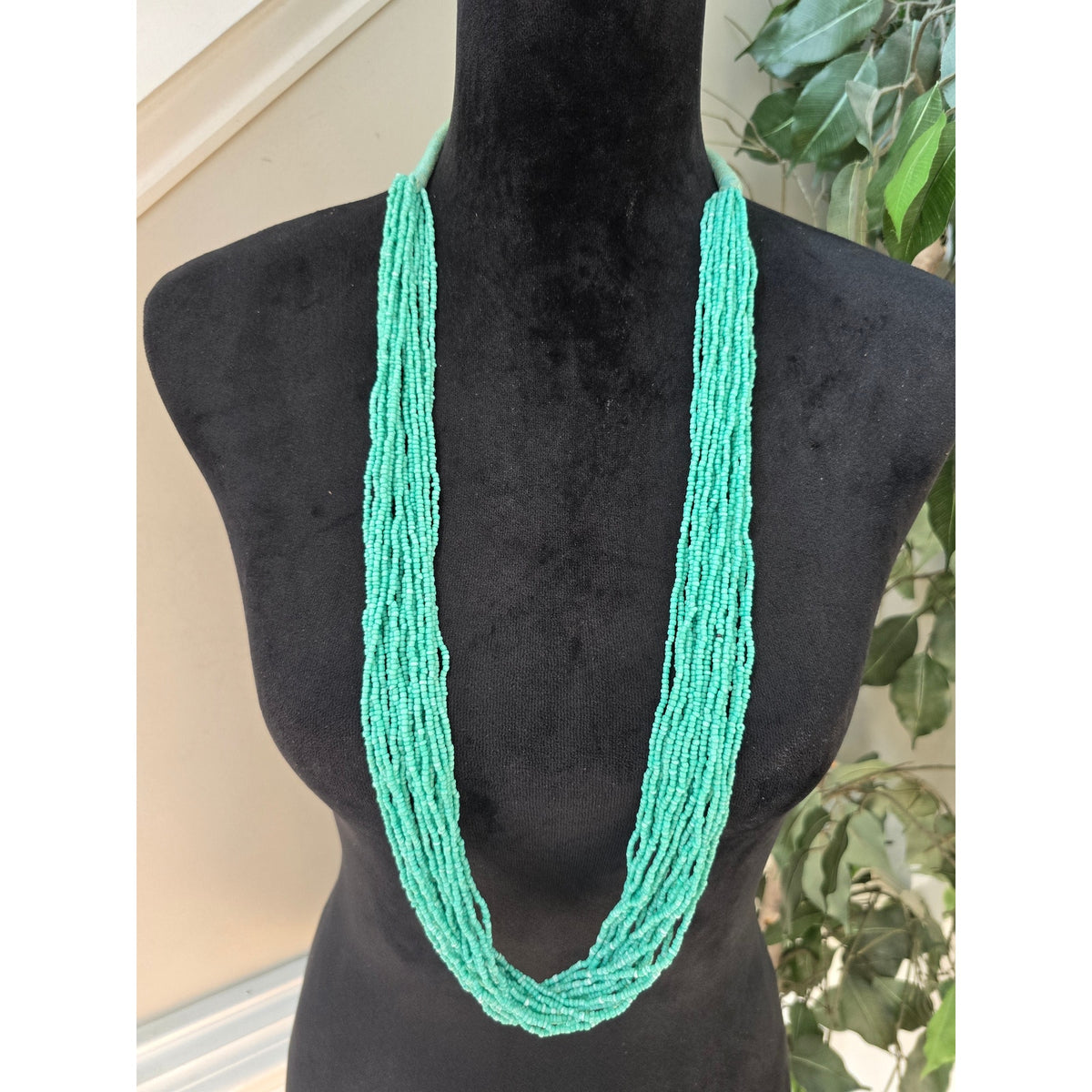 Turquoise Multi Strand Seed Bead Statement Necklace Boho Layered