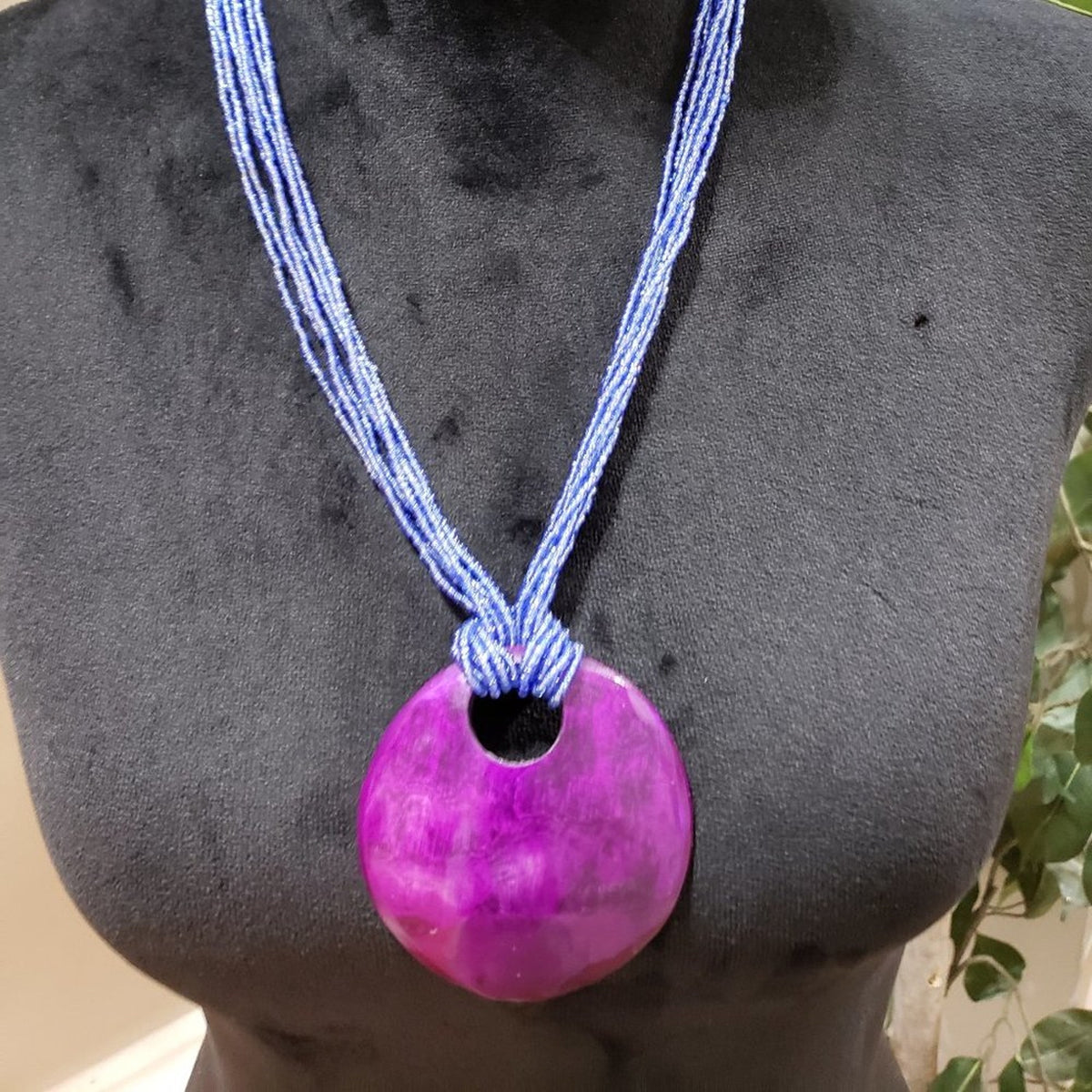Womens Fashion Chunky Multi Strand Elegant Blue Seed Beaded Big Pendant Necklace