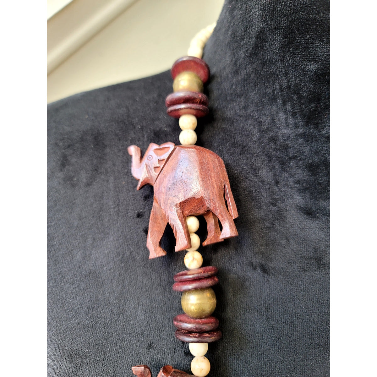 Women Wooden Elephant Pendant Beaded Necklace Boho Statement Jewelry Gift