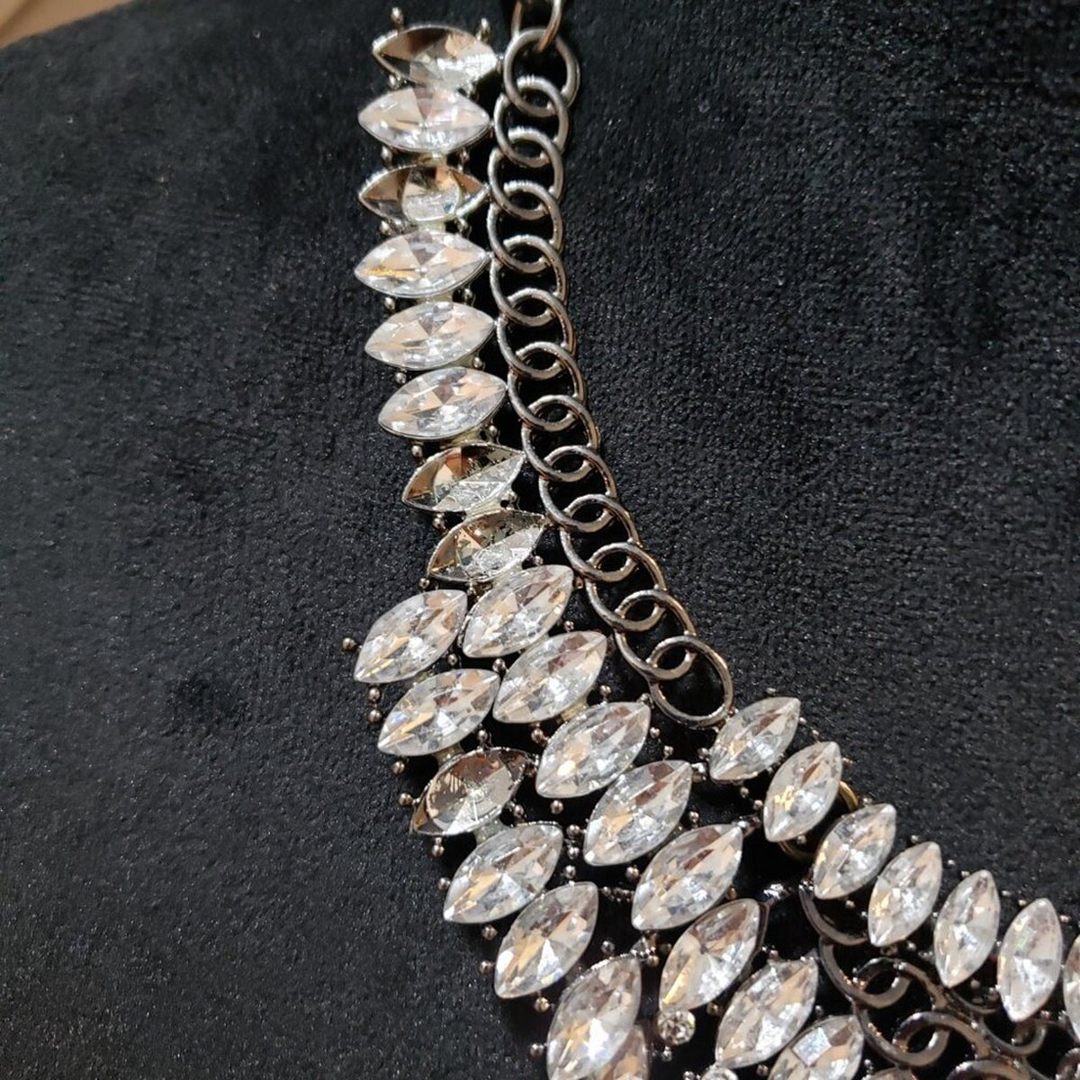 Womens Fashion Clear White Crystal Stone Link Chain Necklace with Lobster Clasp