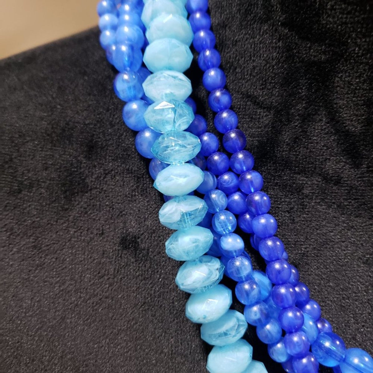 Womens Blue Multilayer Chunky Pearl Ball Beaded Fashion Jewellery Necklace