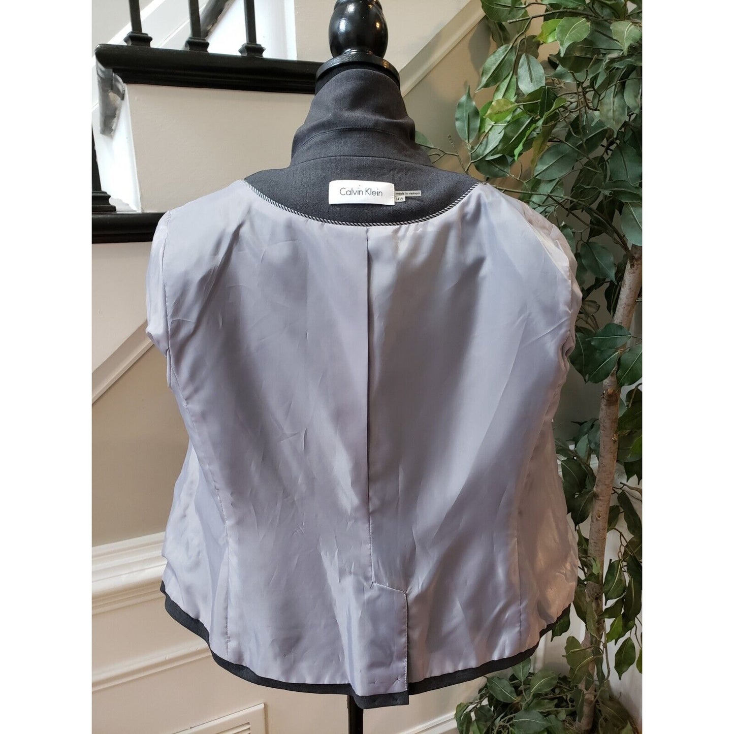 Calvin Klein Women Gray Vented Single Breasted Two Button Blazer Jacket Size 14W