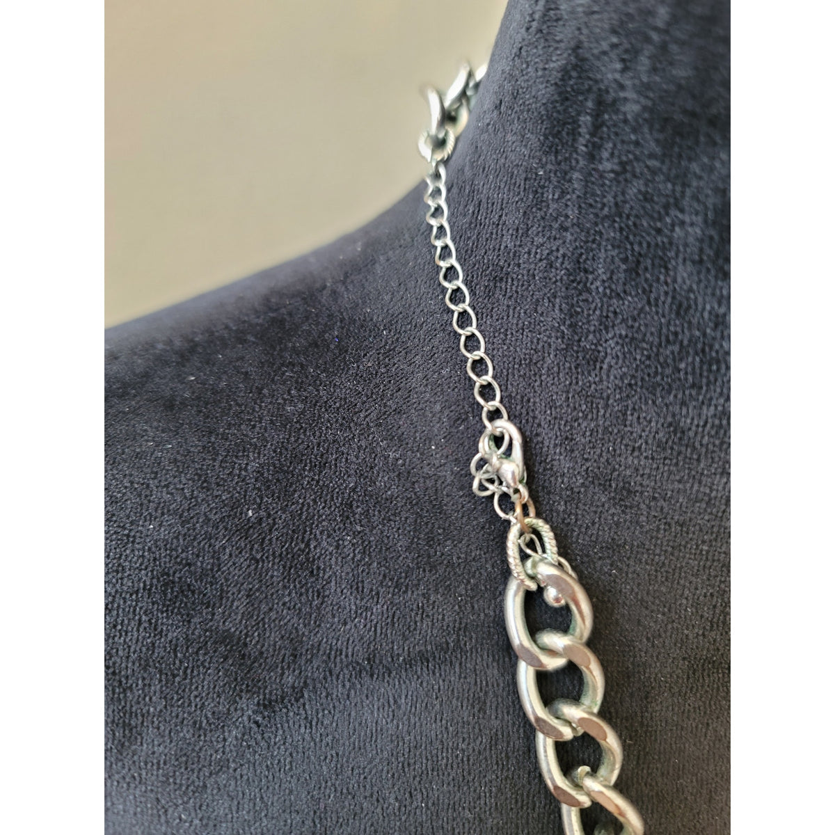 Women's Chunky Silver Black Beaded Statement Necklace with Lobster Clasp Chain