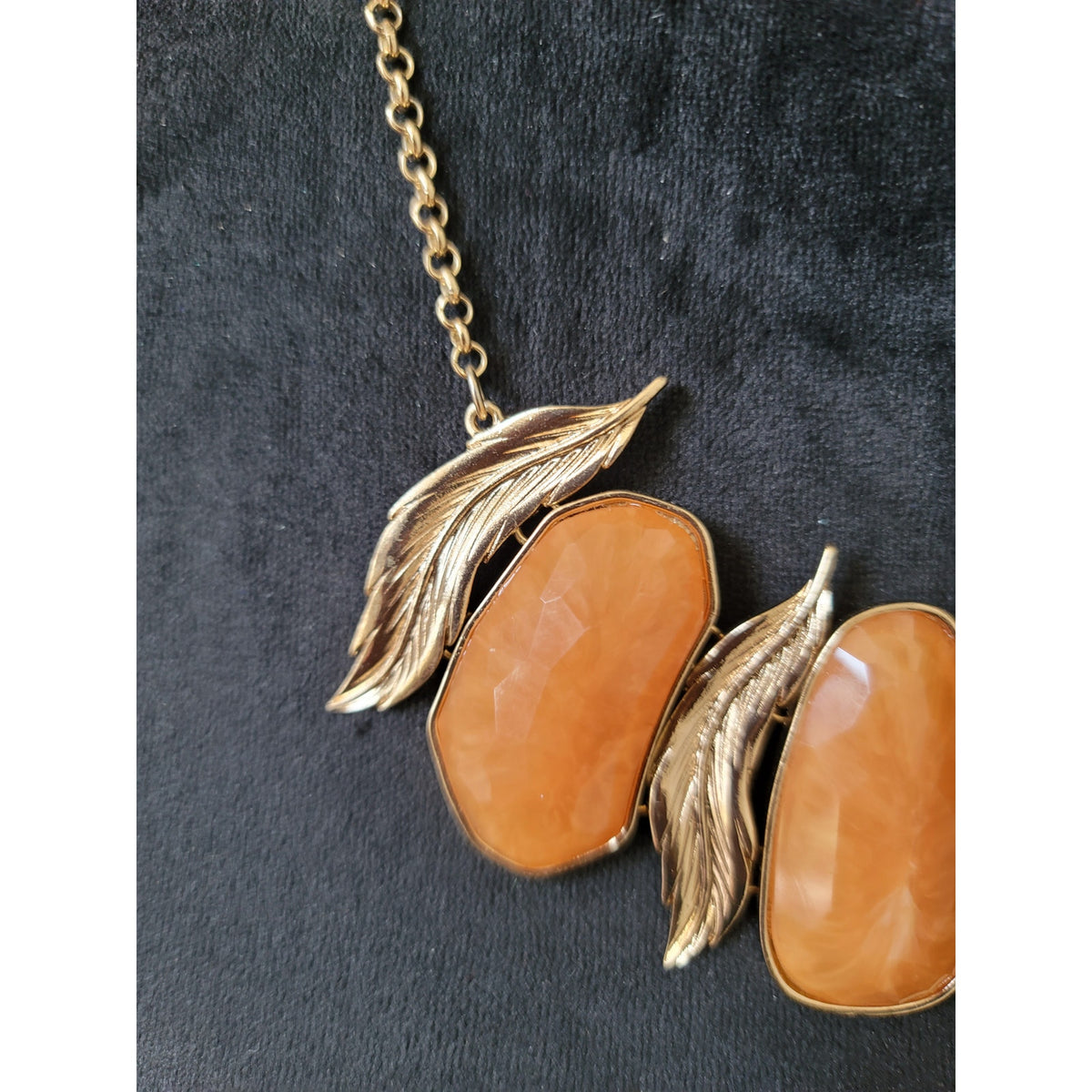 Women Gold Chain Statement Necklace With Orange Gemstones And Lobster Clasp Lock