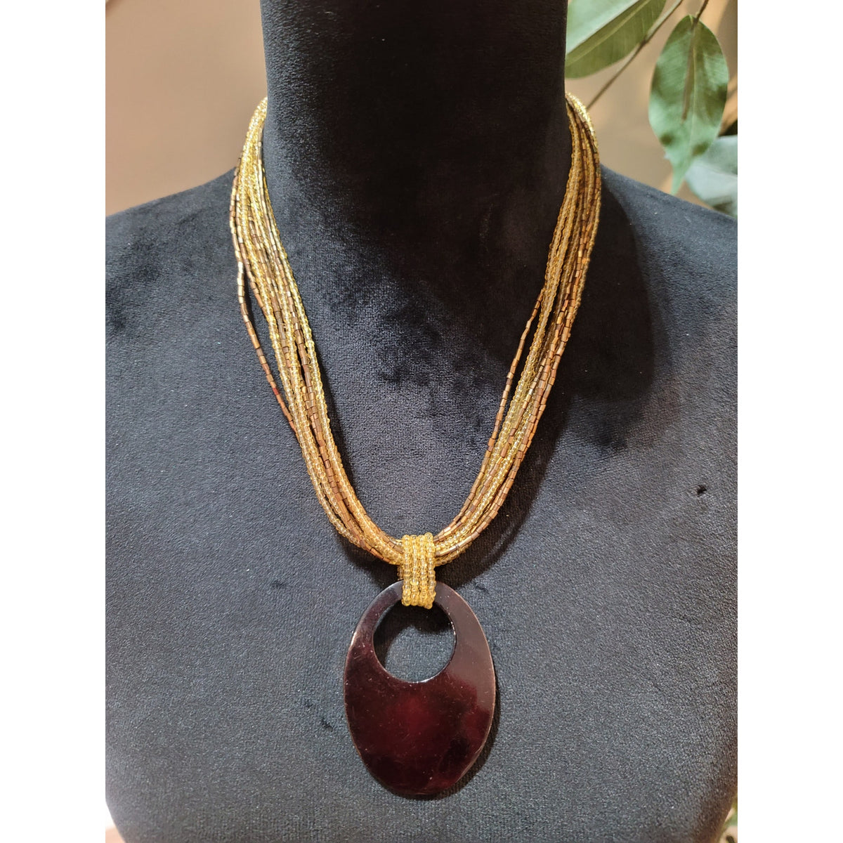 Womens Multi Strand Beaded Necklace With Brown Pendant And Lobster Clasp Closure