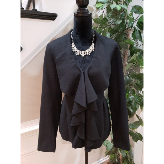 Simply Vera Vera Wang Womens Black Wool Long Sleeve Ruffle Front Blazer Jacket M