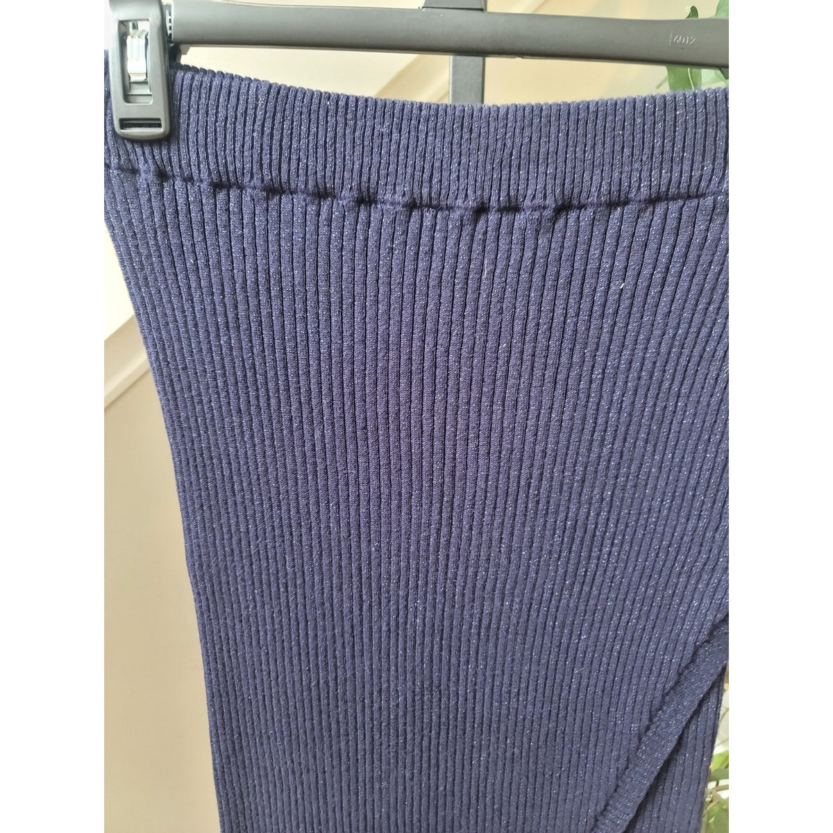 Aqua Pencil Skirt Women's Small Navy Glitter Ribbed Wrap-Front Slit Stretch