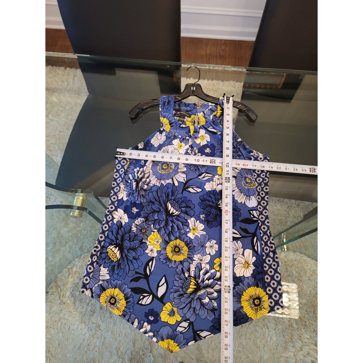 International Concepts Shelf Bra Halter Top Women's Large Blue Floral Keyhole