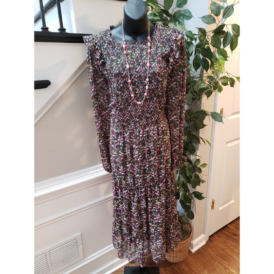 Draper James Long Maxi Dress Women's 3X Multicolor Floral Smocked Long Sleeve