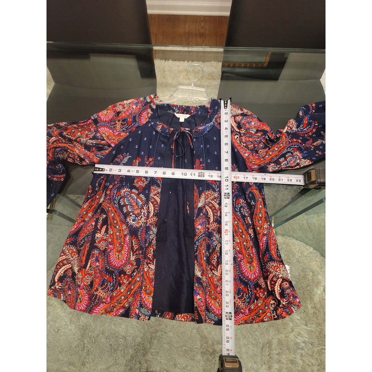 Monsoon Blouse Top Women's Small Multicolor Paisley Print Pleated Drop Shoulder