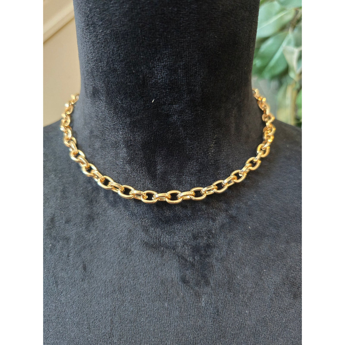 Gold-tone Classic Chunky Oval-link Bold Rolo Chain Collar Necklace Lobster Clasp