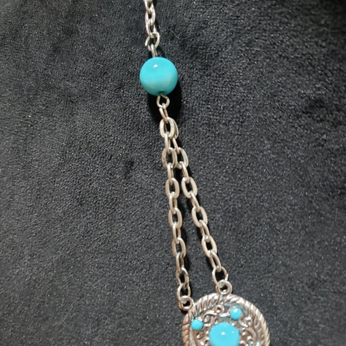 Womens Boho Style Faux Turquoise Stone Marcasite Medallions Statement Necklace