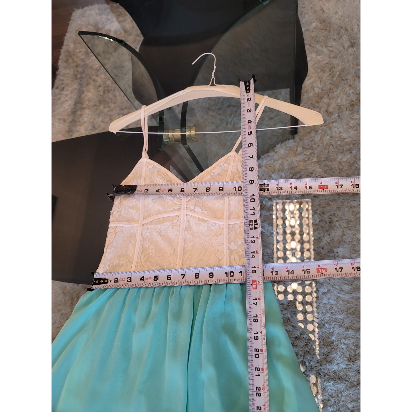 Papaya Dress Womens Medium White Lace Aqua Blue Chiffon Sleeveless Summer