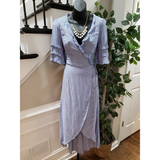 June & Hudson Womens Blue & White 100% Rayon Short Sleeve Long Maxi Dress Size S