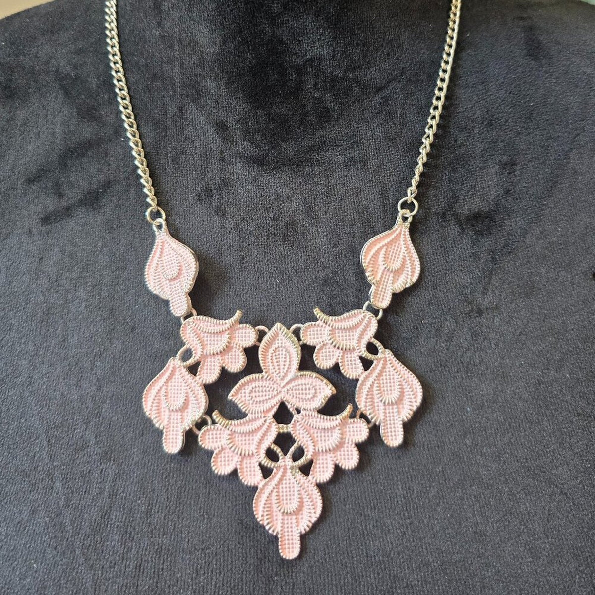 Plunder Pink Retired Flower Statement Necklace Womens Jewelry with Lobster Clasp