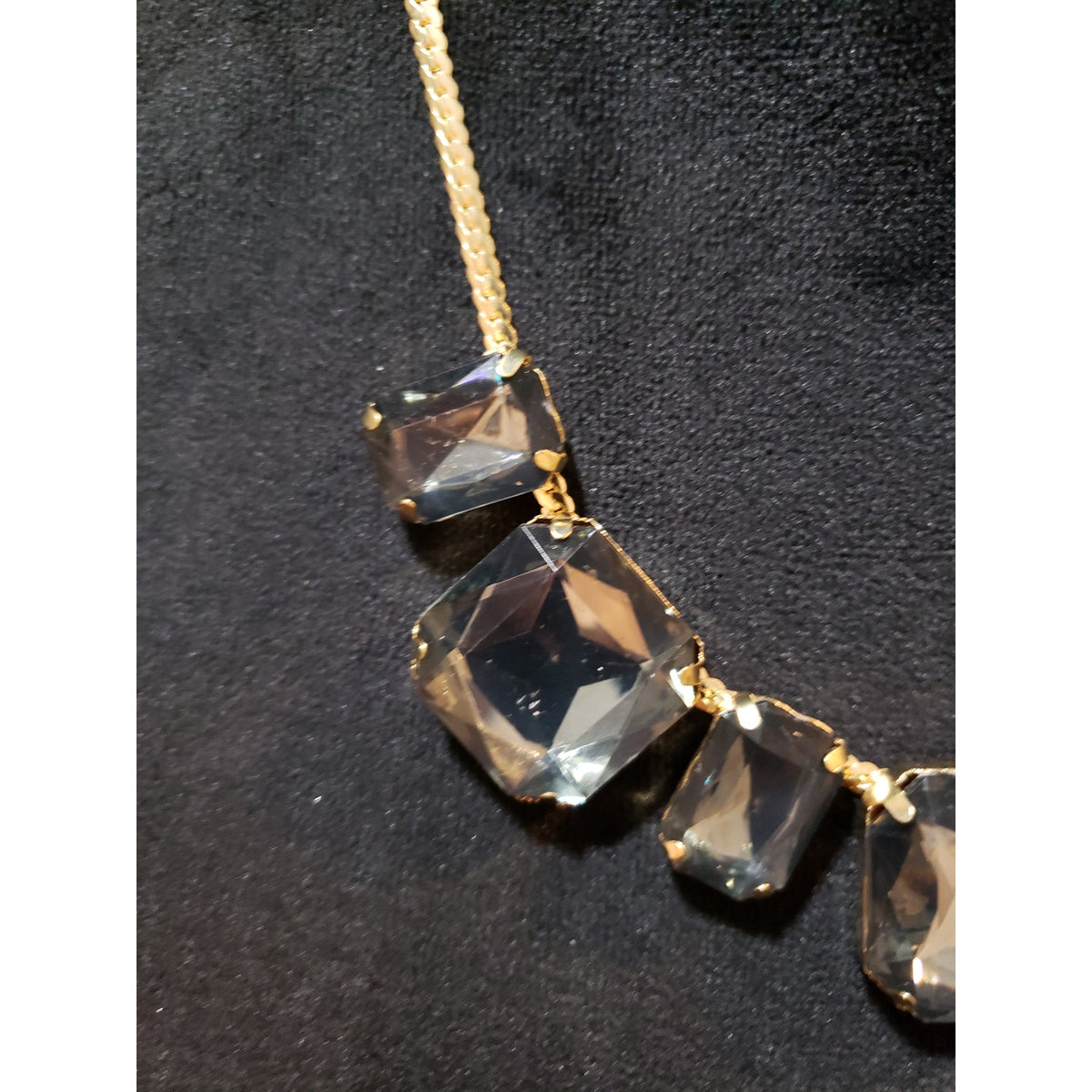 Womens Gold Tone Faceted Crystal Squared Away Collar Necklace with Lobster Clasp